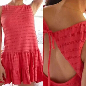 Anthropologie Flounced Open-Back‎ Mini Dress Teaberry Size Large